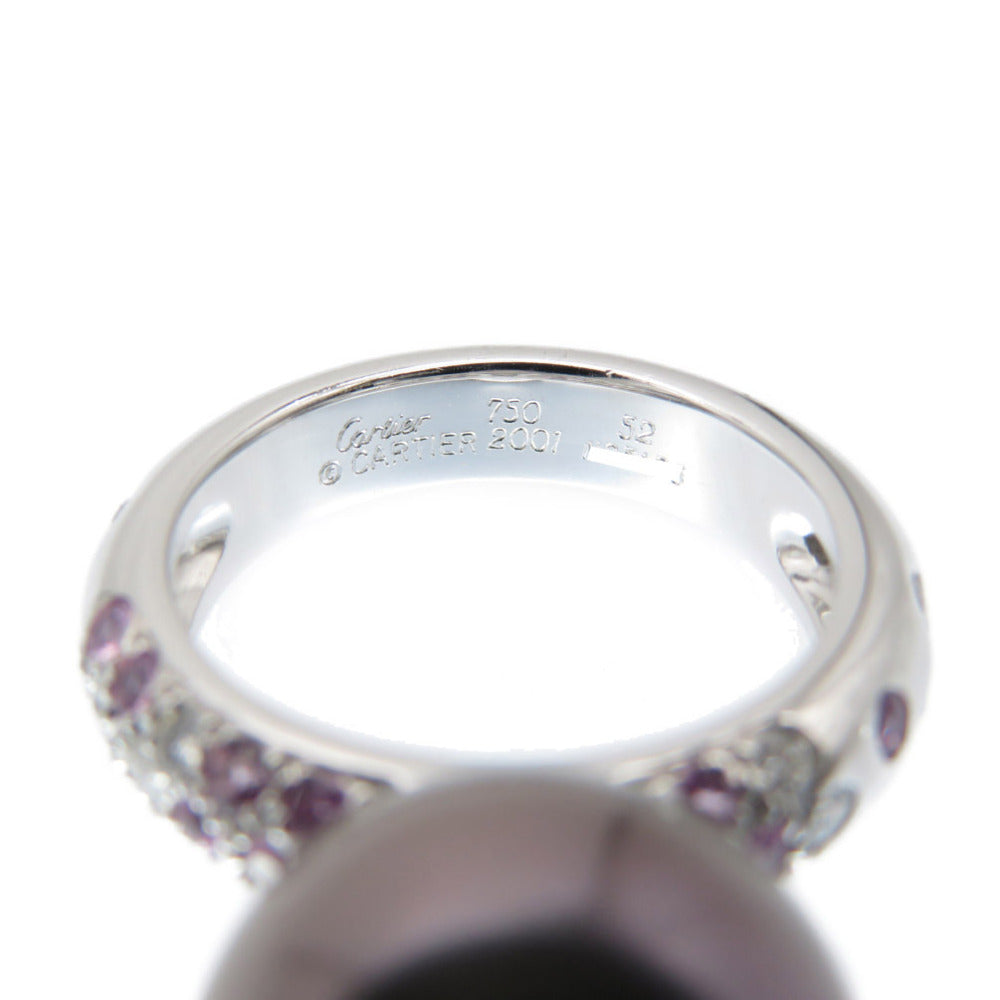 CARTIER Ring Black Pearl (Black Pearl), 18K White Gold black Soap Pretty Ring Black Pearl 0.5" Pink Sapphire/Diamond Women 52 Used Authentic