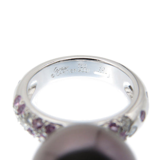 CARTIER Ring Black Pearl (Black Pearl), 18K White Gold black Soap Pretty Ring Black Pearl 0.5" Pink Sapphire/Diamond Women 52 Used Authentic