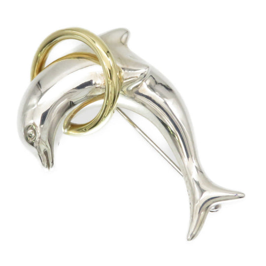 TIFFANY&Co. Brooch Silver925, K18 Yellow Gold Silver Dolphin Brooch Women Used Authentic