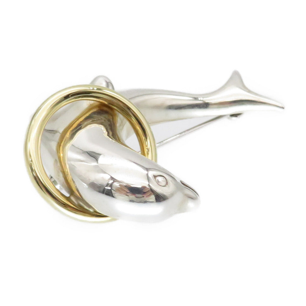 TIFFANY&Co. Brooch Silver925, K18 Yellow Gold Silver Dolphin Brooch Women Used Authentic
