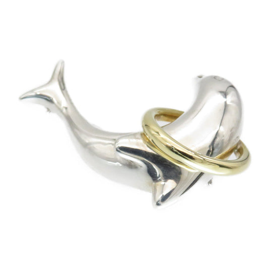 TIFFANY&Co. Brooch Silver925, K18 Yellow Gold Silver Dolphin Brooch Women Used Authentic