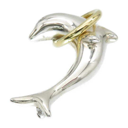 TIFFANY&Co. Brooch Silver925, K18 Yellow Gold Silver Dolphin Brooch Women Used Authentic
