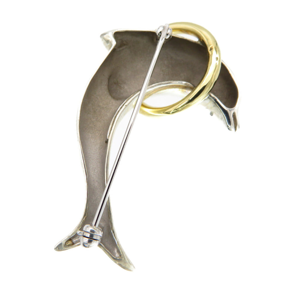 TIFFANY&Co. Brooch Silver925, K18 Yellow Gold Silver Dolphin Brooch Women Used Authentic