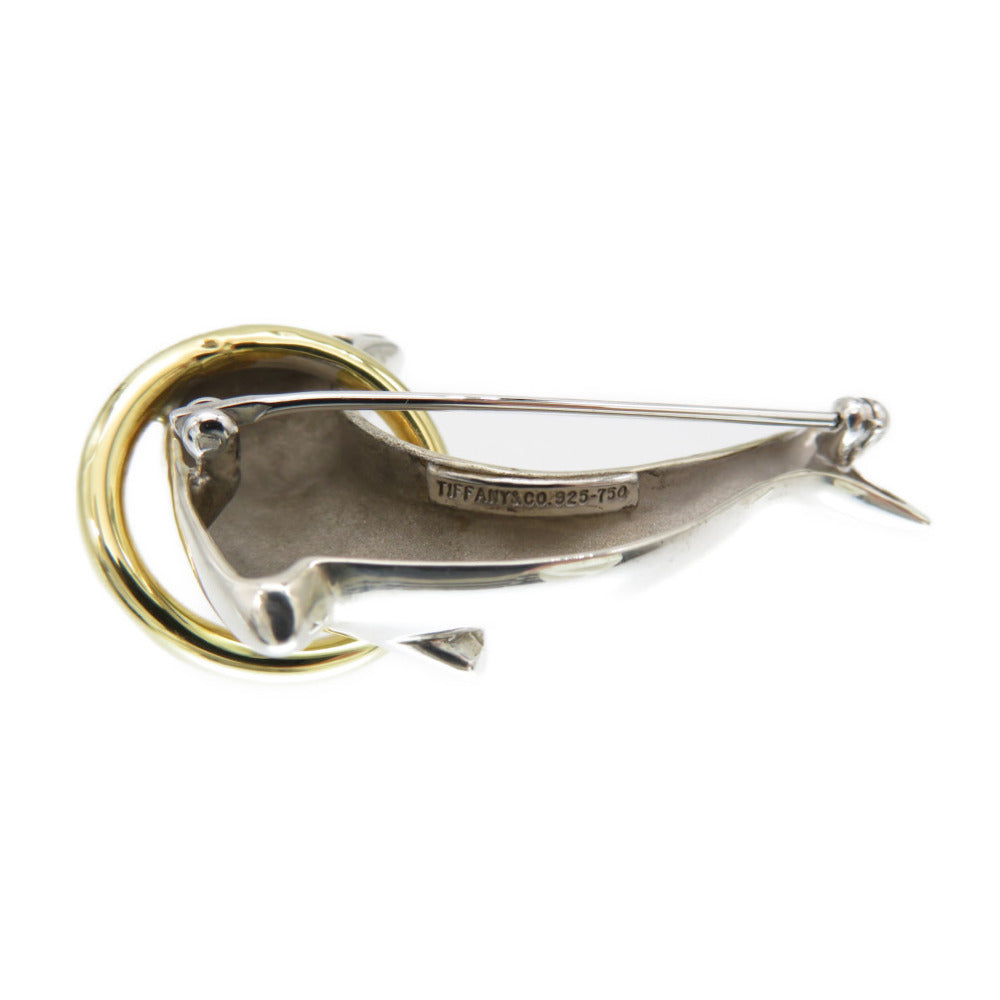 TIFFANY&Co. Brooch Silver925, K18 Yellow Gold Silver Dolphin Brooch Women Used Authentic