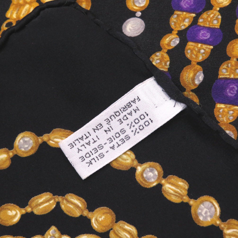 CHANEL scarf silk black Stone necklace motif Women Used Authentic