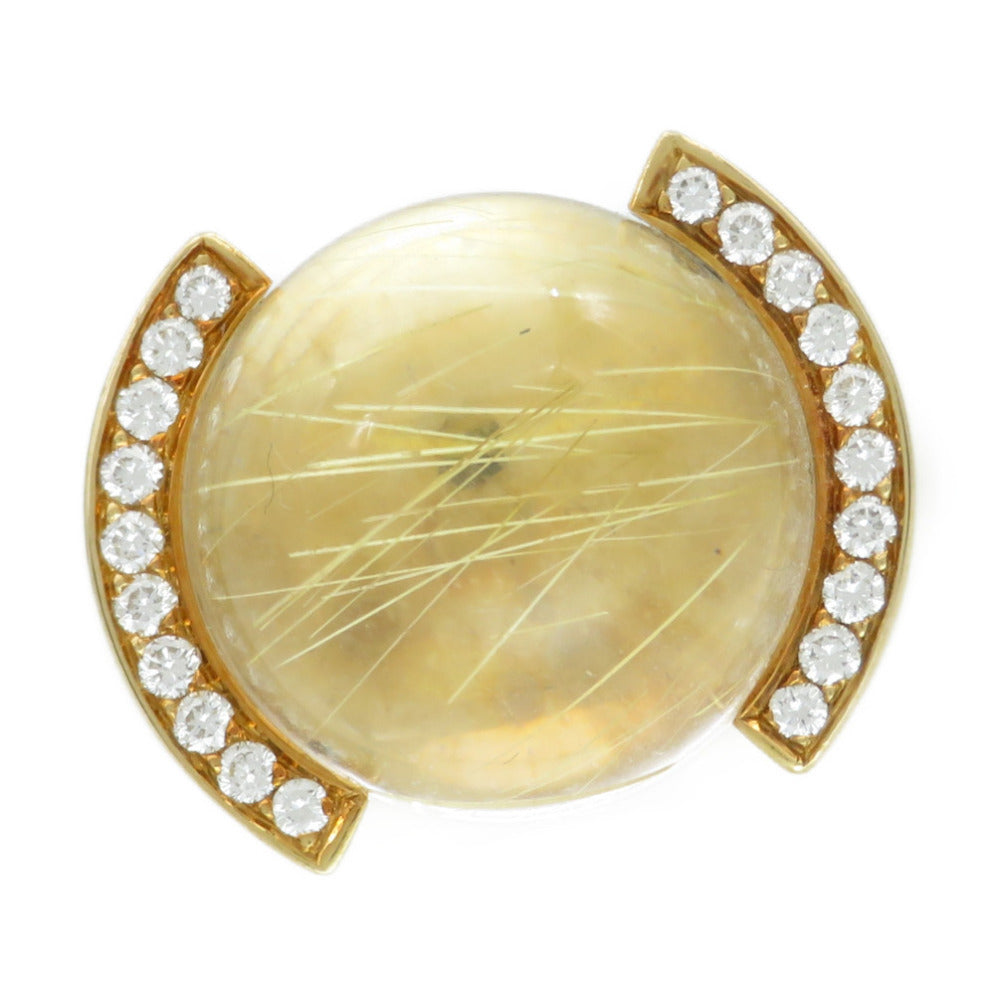 CARTIER Ring K18 Yellow Gold, Diamond gold Lucilated Quartz Rutile Women 50 Used Authentic
