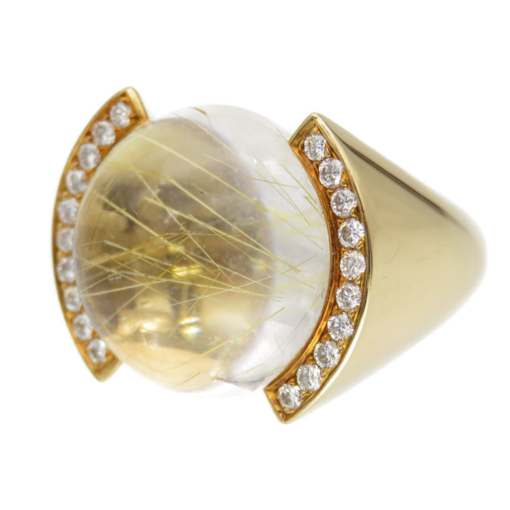 CARTIER Ring K18 Yellow Gold, Diamond gold Lucilated Quartz Rutile Women 50 Used Authentic