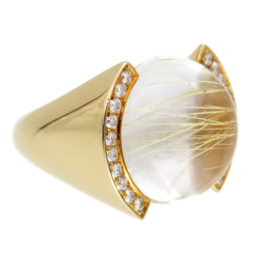 CARTIER Ring K18 Yellow Gold, Diamond gold Lucilated Quartz Rutile Women 50 Used Authentic