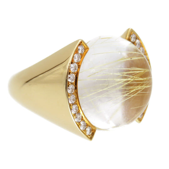 CARTIER Ring K18 Yellow Gold, Diamond gold Lucilated Quartz Rutile Women 50 Used Authentic