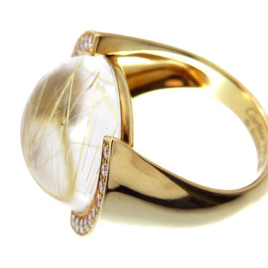 CARTIER Ring K18 Yellow Gold, Diamond gold Lucilated Quartz Rutile Women 50 Used Authentic