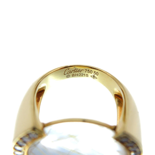 CARTIER Ring K18 Yellow Gold, Diamond gold Lucilated Quartz Rutile Women 50 Used Authentic