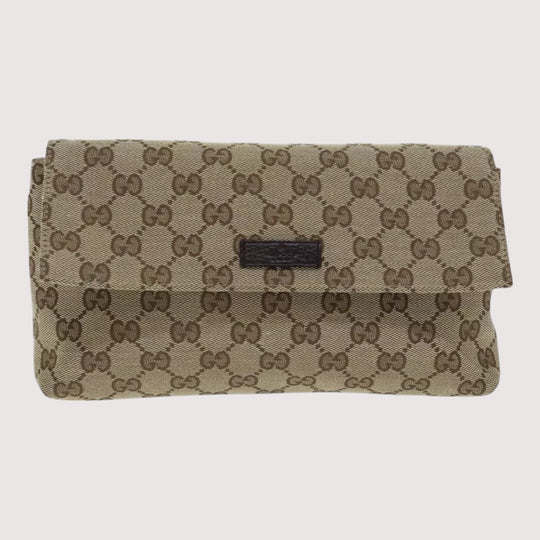 Gucci GG Canvas Body Bag Beige Silver Unisex Shoulder Strap Made in Italy