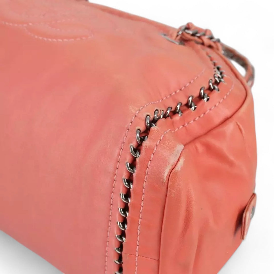 Chanel Coco Mark Chain Handbag Leather Pink Silver Women's Bag