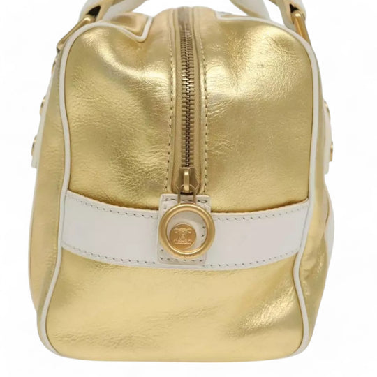 Celine Boston Bag Leather White Gold 2004 Women's Vintage Handbag