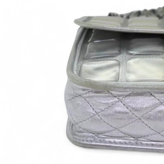 CHANEL Ice Cube Chain Turn Lock Bag Vinyl Silver Shoulder Bag