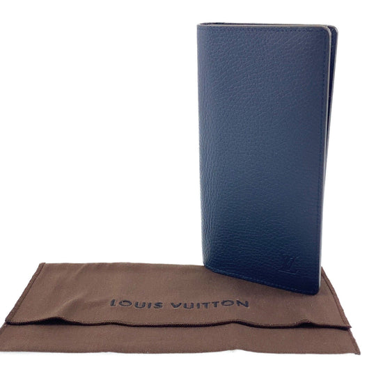 LOUIS VUITTON Long Wallet Purse M58818 leather Navy Long Wallet Purse Taurillon Clemence Leather Portefeuille Braza mens Used Authentic