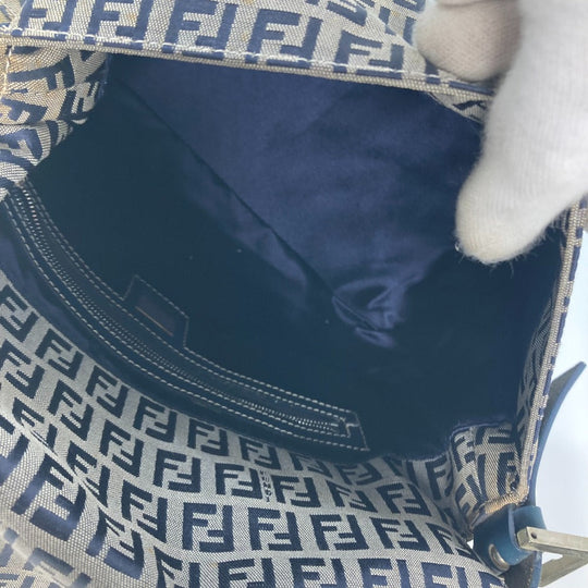 FENDI Shoulder Bag Canvas / leather Navy shoulder bag Mamma Bucket Women Used Authentic