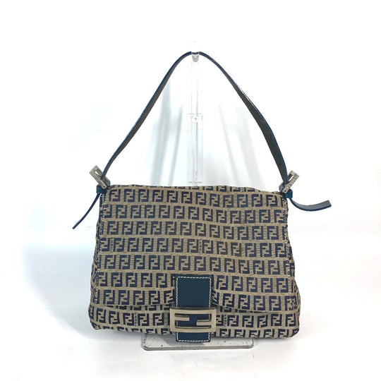 FENDI Shoulder Bag Canvas / leather Navy shoulder bag Mamma Bucket Women Used Authentic