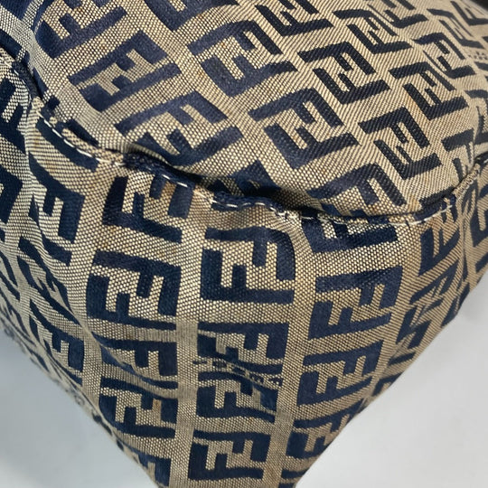 FENDI Shoulder Bag Canvas / leather Navy shoulder bag Mamma Bucket Women Used Authentic