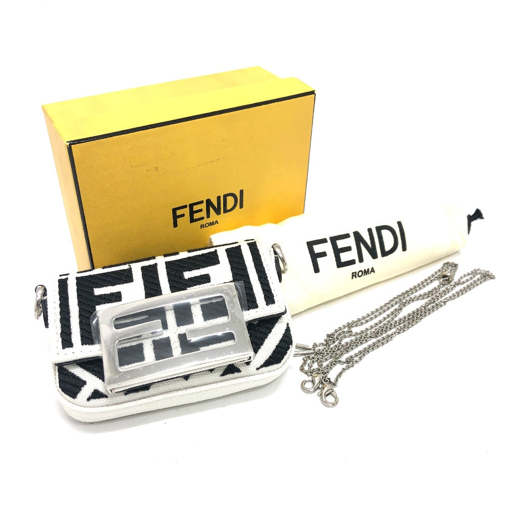 FENDI Shoulder Bag 7AS045 Canvas / leather white Zucca Nano Bucket