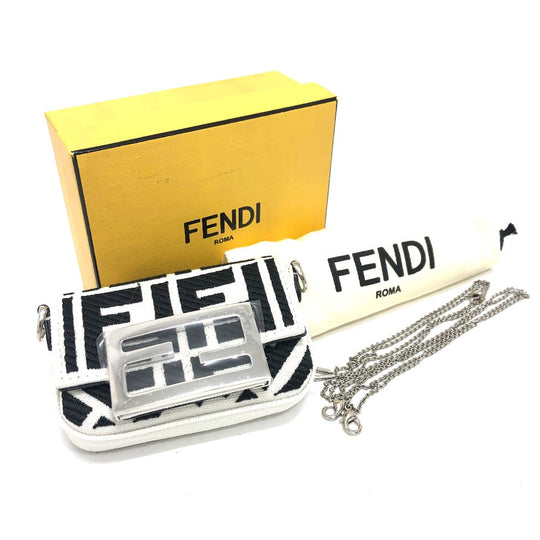 FENDI Shoulder Bag 7AS045 Canvas / leather white Zucca Nano Bucket
