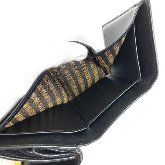 FENDI Trifold wallet 8M0395 leather black logo Women Used Authentic