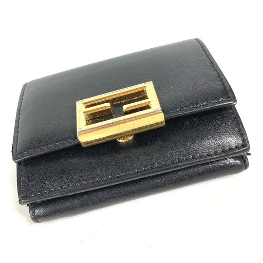 FENDI Trifold wallet 8M0395 leather black logo Women Used Authentic