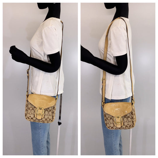 COACH Shoulder Bag canvas beige Signature
