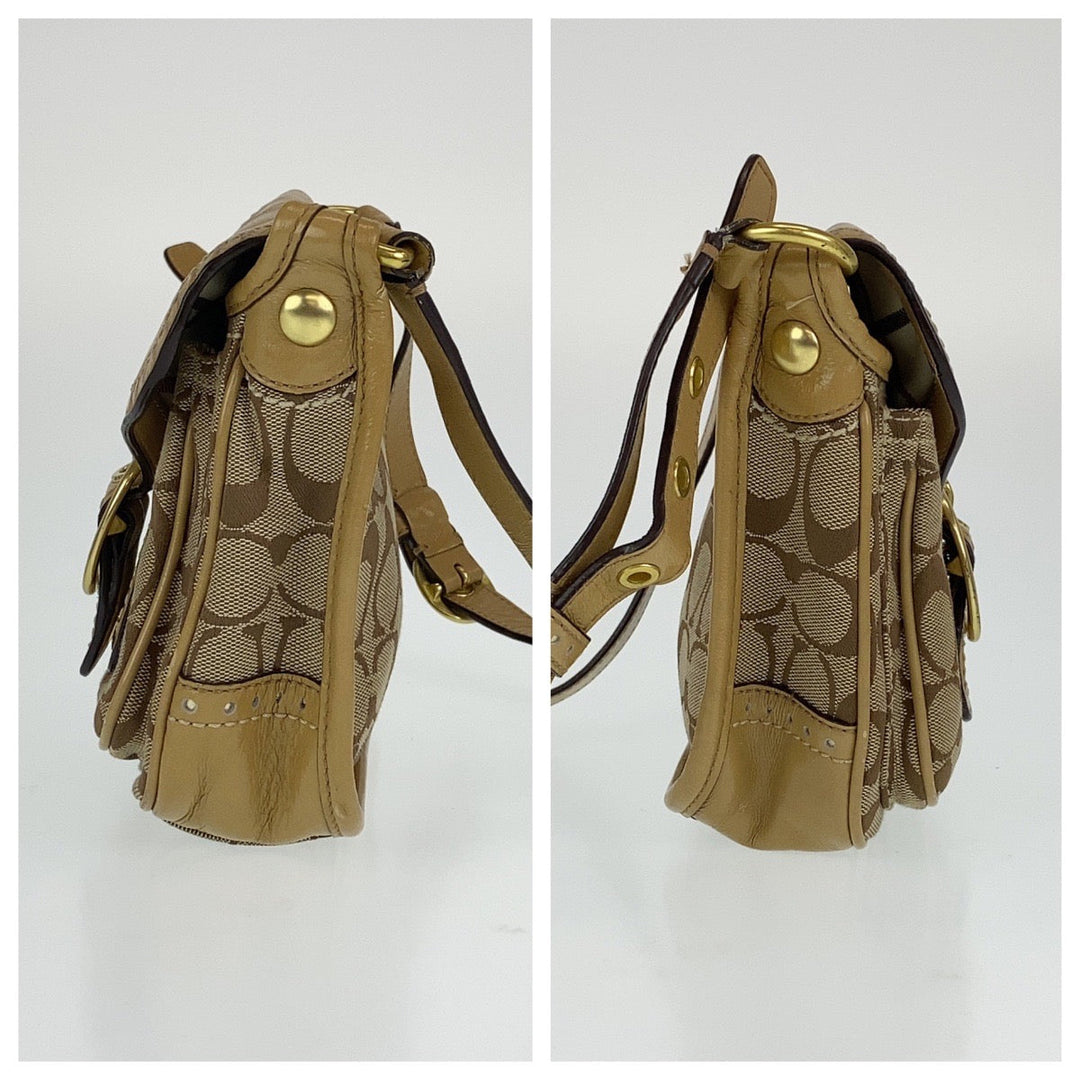 COACH Shoulder Bag canvas beige Signature
