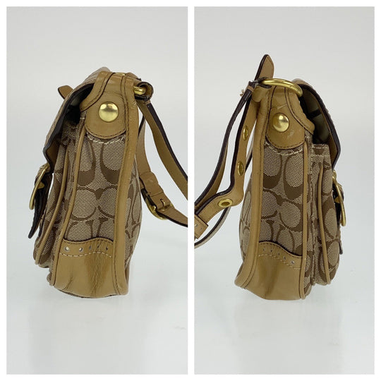 COACH Shoulder Bag canvas beige Signature