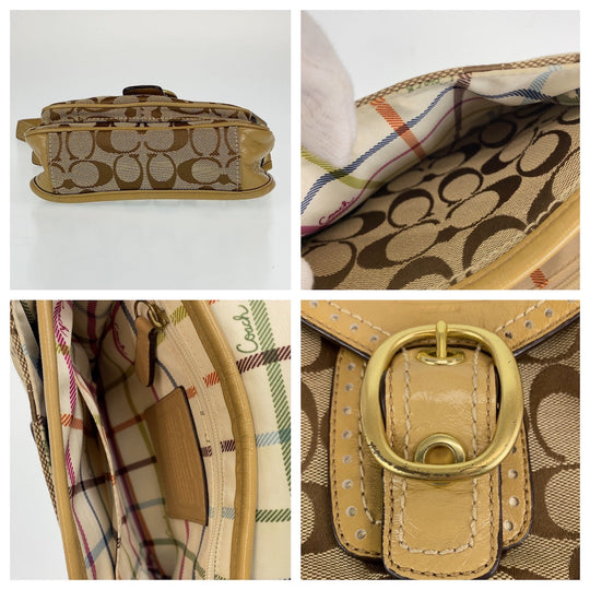 COACH Shoulder Bag canvas beige Signature