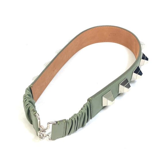 FENDI belt leather khaki Studs Women 36 Used Authentic
