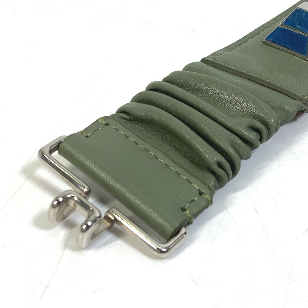 FENDI belt leather khaki Studs Women 36 Used Authentic