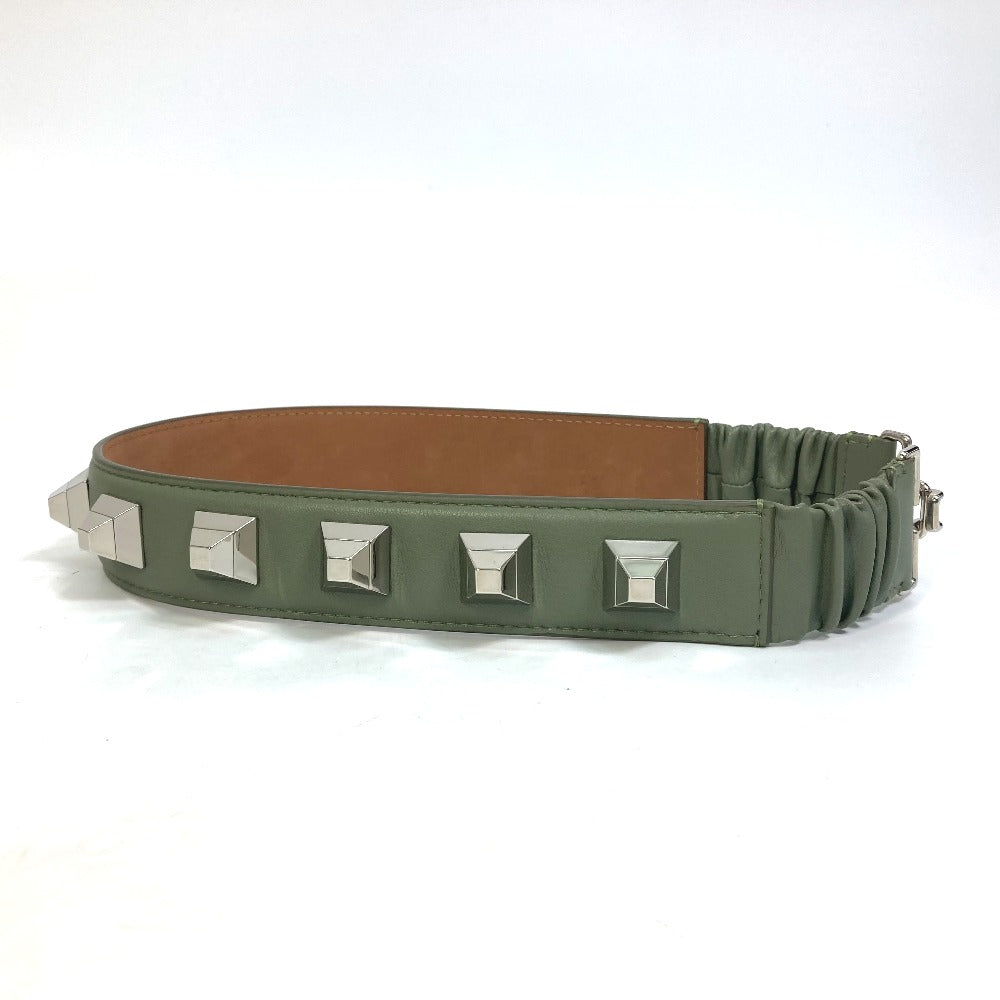 FENDI belt leather khaki Studs Women 36 Used Authentic