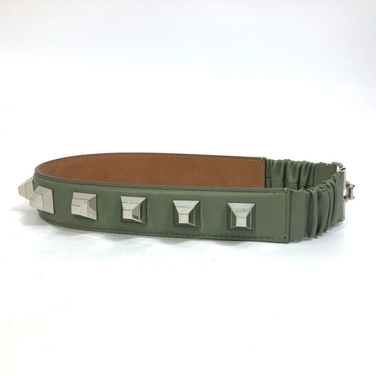 FENDI belt leather khaki Studs Women 36 Used Authentic