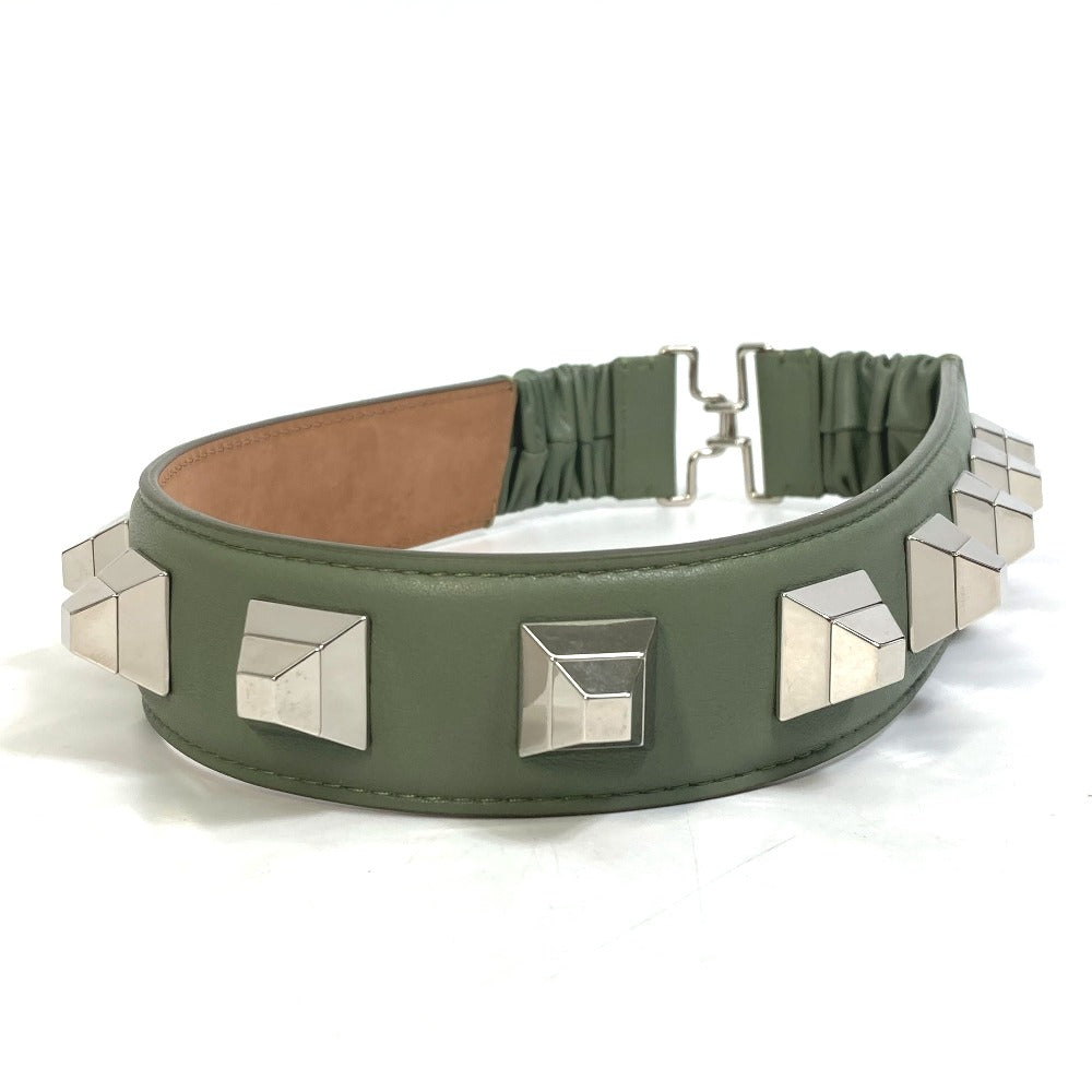 FENDI belt leather khaki Studs Women 36 Used Authentic