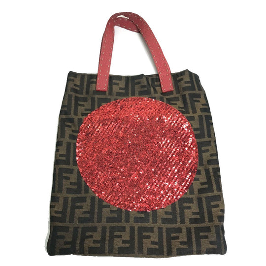 FENDI Tote Bag 8BH119 canvas Brown Shoulder Bag Zucca Hinomaru sequins