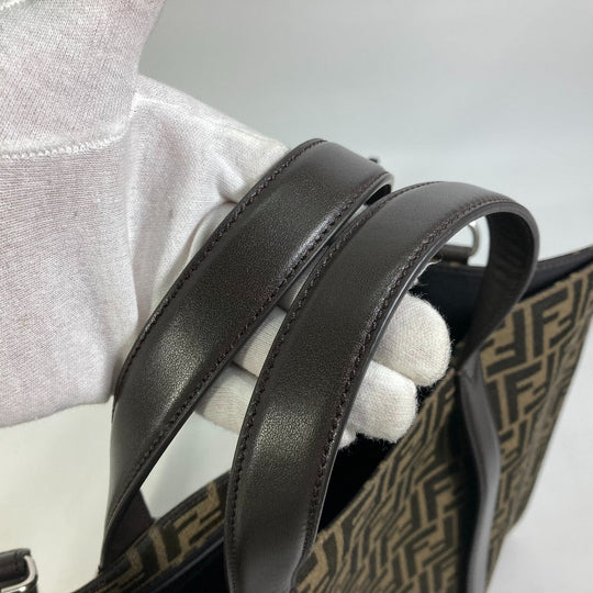 FENDI Tote Bag 7VA390 Canvas / leather Brown Crossbody Zucca Shopping Bag mens Used Authentic
