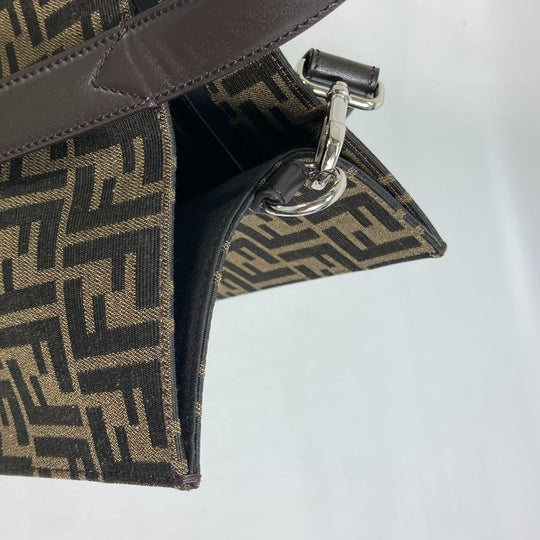 FENDI Tote Bag 7VA390 Canvas / leather Brown Crossbody Zucca Shopping Bag mens Used Authentic