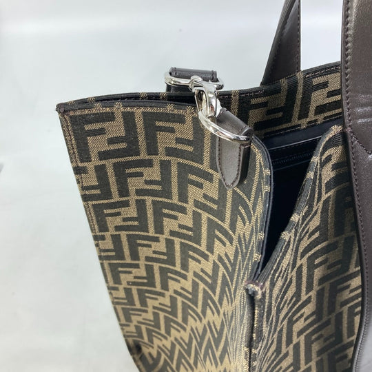 FENDI Tote Bag 7VA390 Canvas / leather Brown Crossbody Zucca Shopping Bag mens Used Authentic