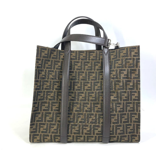 FENDI Tote Bag 7VA390 Canvas / leather Brown Crossbody Zucca Shopping Bag mens Used Authentic