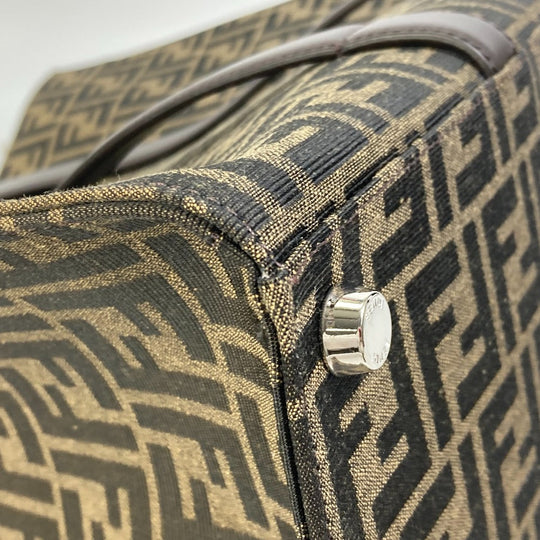 FENDI Tote Bag 7VA390 Canvas / leather Brown Crossbody Zucca Shopping Bag mens Used Authentic