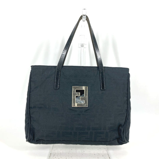 FENDI Tote Bag Nylon, Leather black vintage Zucca Women Used Authentic