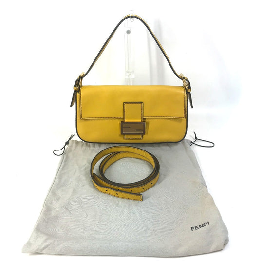 FENDI Handbag 8BR600 leather yellow FF Mamma Bucket Women Used Authentic