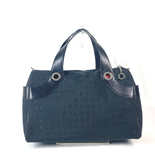 BVLGARI Handbag Canvas / leather black Logo mania Women Used Authentic
