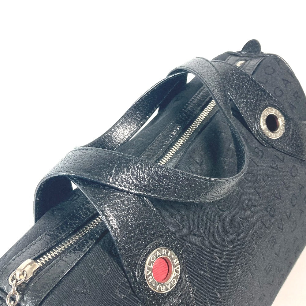 BVLGARI Handbag Canvas / leather black Logo mania Women Used Authentic