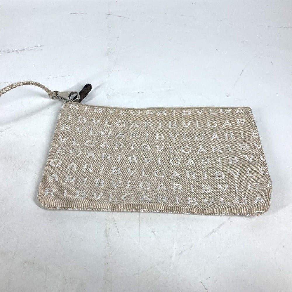 BVLGARI Tote Bag Canvas / leather beige Bag Shoulder Bag Logo mania Women Used Authentic