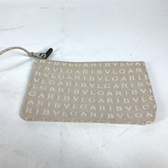 BVLGARI Tote Bag Canvas / leather beige Bag Shoulder Bag Logo mania Women Used Authentic