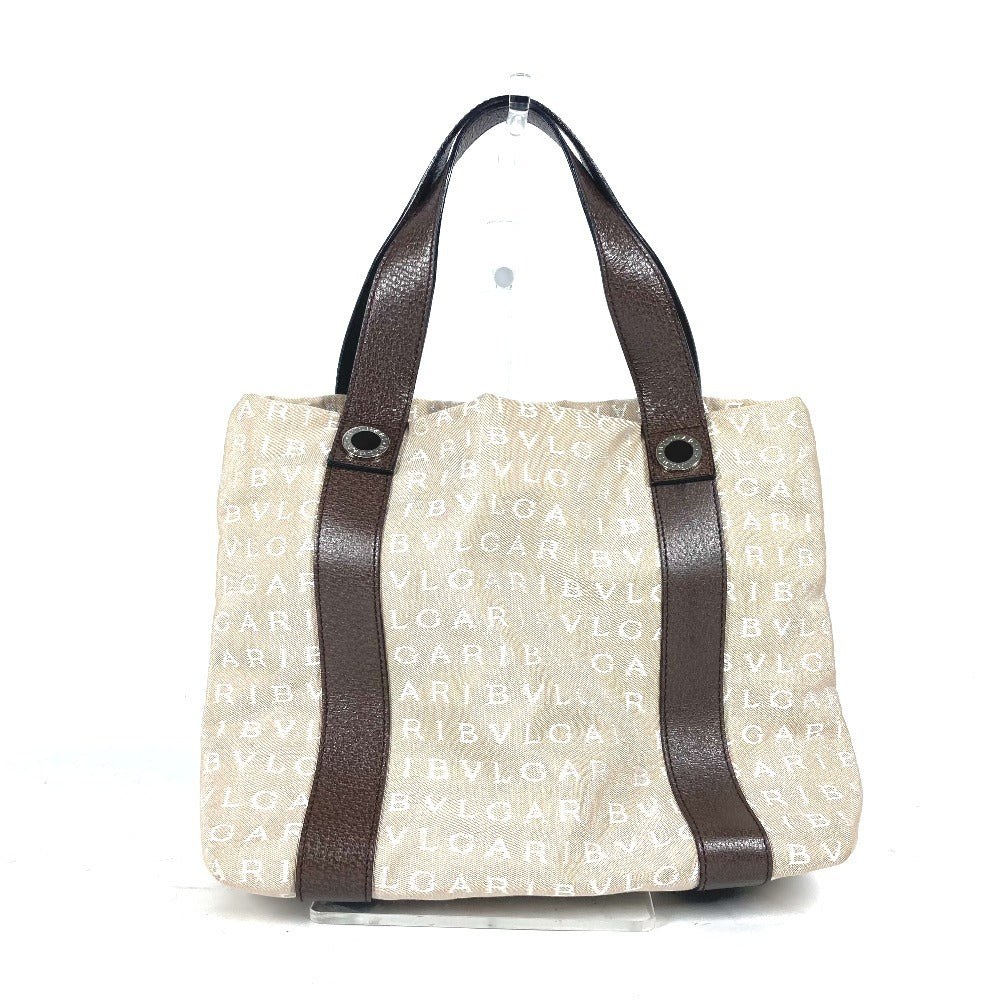 BVLGARI Tote Bag Canvas / leather beige Bag Shoulder Bag Logo mania Women Used Authentic
