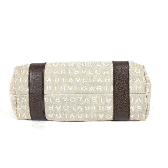 BVLGARI Tote Bag Canvas / leather beige Bag Shoulder Bag Logo mania Women Used Authentic